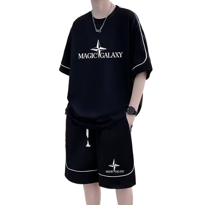 Sportswear suit Men's Summer Short-sleeved Shirt Basketball Clothes Casual Shorts Two-piece Set Korean Fashionable