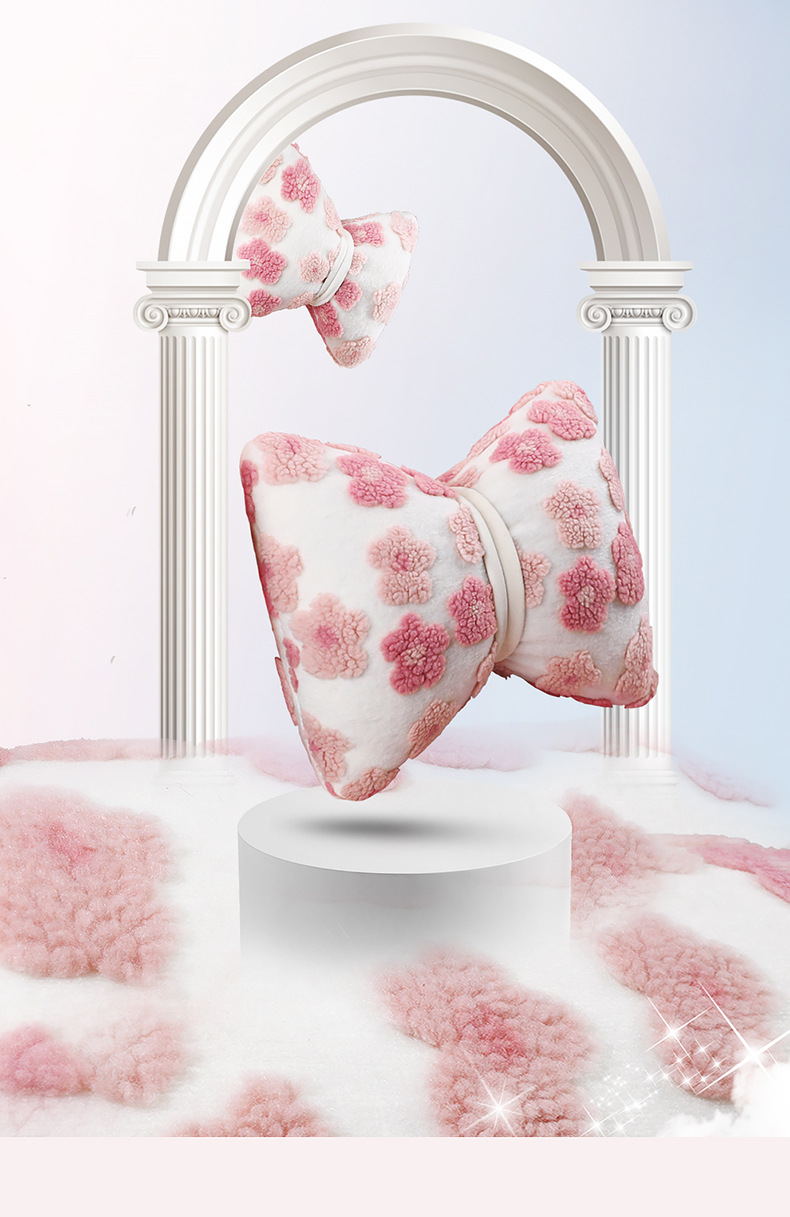 Warm Car Seat Cushion, Lamb Wool, Cute 3D Flower Design, Seven-Piece Set, Three-Piece Set, Small Square Cushion, Wholesale, Thickened and Warm