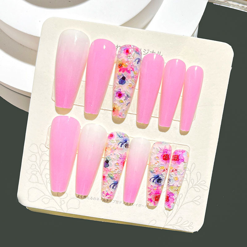 Nuevas uñas portátiles para adultos, uñas en relieve estéreo, parches de manicura, uñas postizas, uñas terminadas, uñas largas de ballet