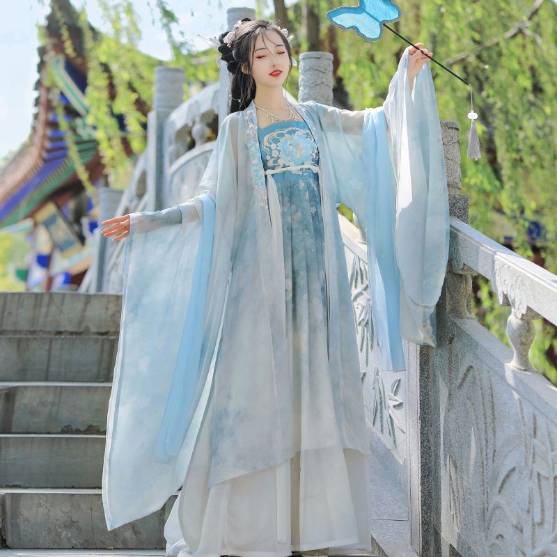 秘唐汉服女春秋玉枕潇湘唐制汉服女诃子裙大袖衫刺绣春夏款汉元素-阿里巴巴