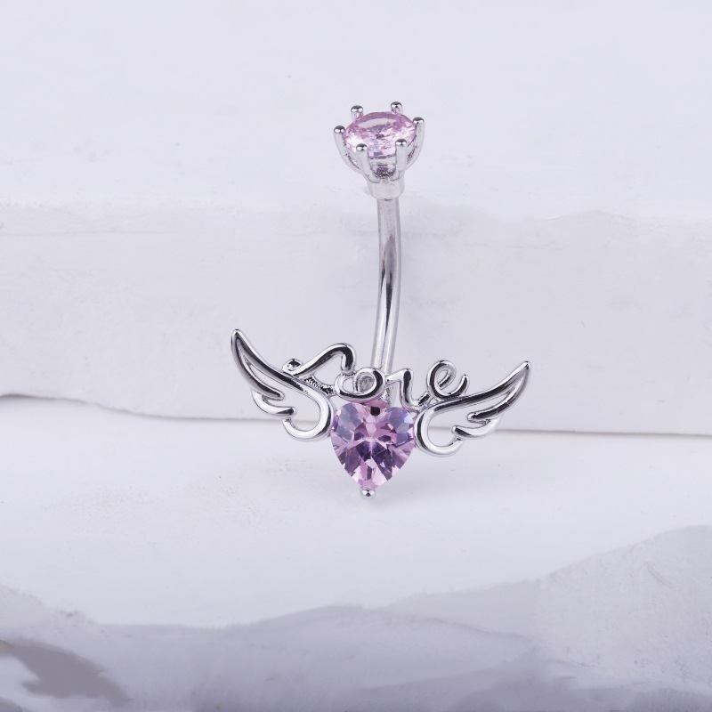 Angel Wings LOVE Letters Belly Button Ring Gold with White CZ Cubic Zirconia Navel Piercing Jewelry Wholesale detail image 13