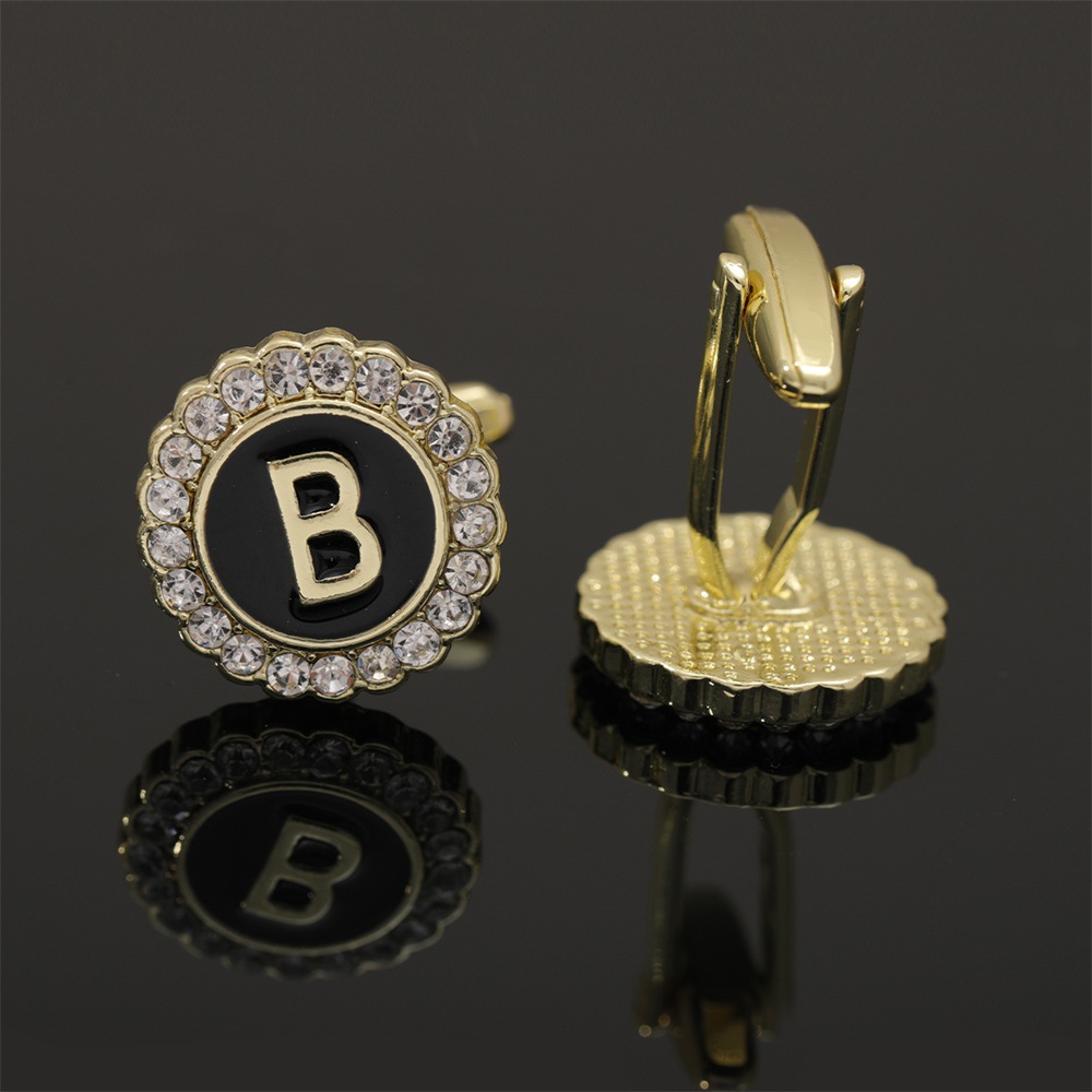 Cufflinks For Men With Initial Letters, Elegant Round Studded Gift_voghion.com
