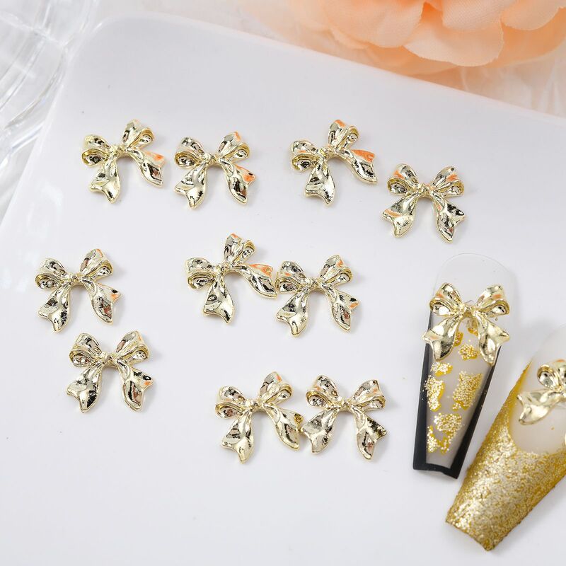Cross-Border Popular Bowknot Nail Art Accessories, Simple Gold Three-Dimensional Ribbon Butterfly Combined with Gold Metal Nail Decorations Cross-Border Popular Bowknot Nail Art Accessories, Simple Gold Three-Dimensional Ribbon Butterfly Combined with Gold Metal Nail Decorations
