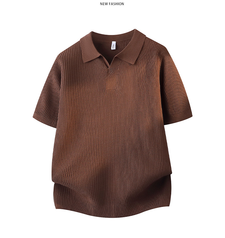 Herren Vintage Polo Hemd Aus Geripptem Baumwollstrick Kurzarm_voghion.com