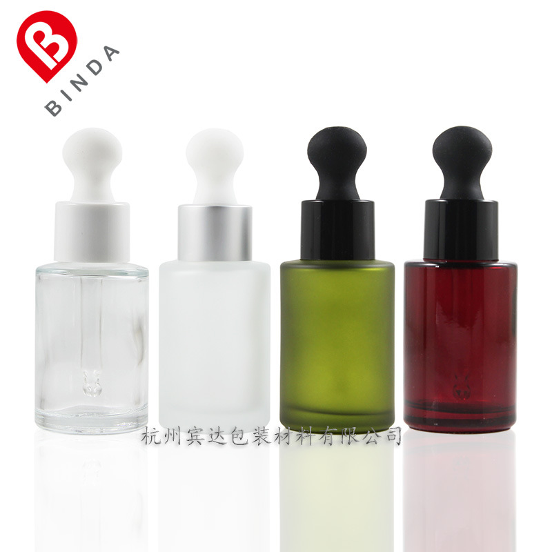 杭州宾达 扁胶头30ml遮光圆柱玻璃精油调配瓶精华原液分装滴管瓶