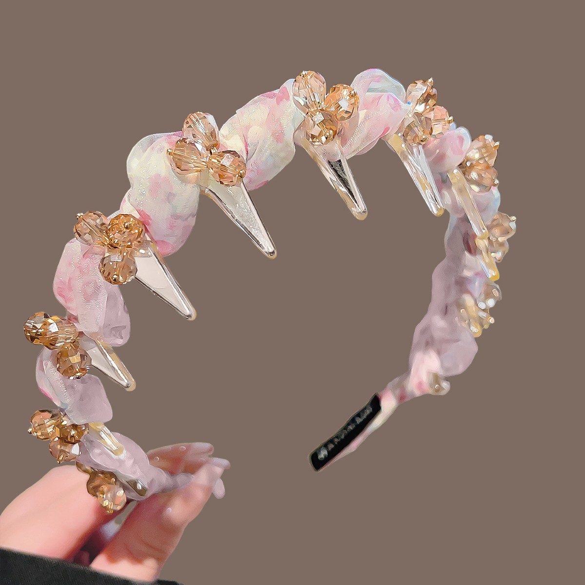 #326 pink floral crystal flower headband