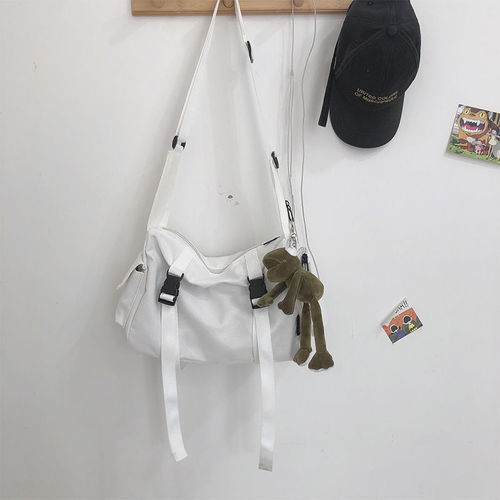 Ins Japanese Harajuku Dark Windmill Workwear Canvas Bag for Women, Korean Stylish, Versatile Solid Color Student Shoulder and Crossbody Bag