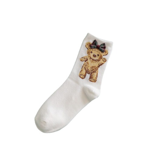 19 new style Japanese bow mid-calf socks cute bear girl socks ins black and white student cotton socks wholesale