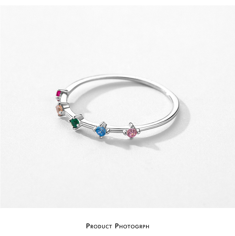 Sweet Geometric Sterling Silver Inlay Zircon Rings 1 Piece