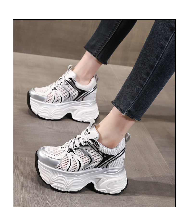 Giày sneaker chunky nữ đế dày tăng chiều cao lưới thoáng khí — Màu mơ chi tiết 12