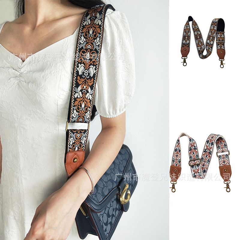 Amazon Retro Ethnic Style Bag with Adjustable Shoulder Strap Women's Bag Single Shoulder Crossbody Wide Shoulder Strap Replaceable Strap