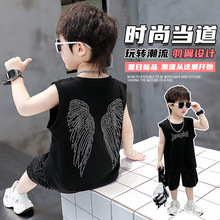 儿童夏装翅膀背心套装2024夏季新款韩版酷帅男宝宝无袖两件套衣服