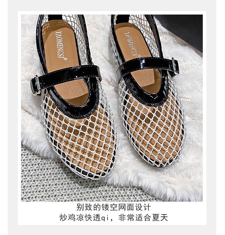 Xăng đan nữ đế bằng quai ngang một lớp, mũi tròn, lưới thoáng khí — Màu trắng, Màu đen chi tiết 11