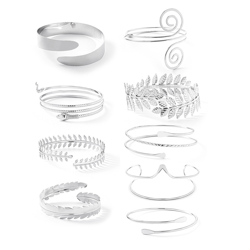 Factory direct selling Amazon hot geometric metal armband six-piece personalized exaggerated leaf bracelet suit