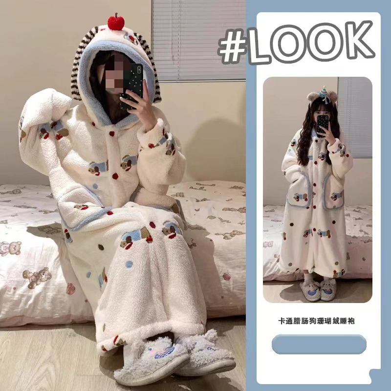 Пижамный комплект из кораллового флиса с капюшоном большие размеры утеплённый