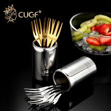 厨贵妃 304不锈钢水果叉套装创意水果小叉子蛋糕水果叉子收纳罐