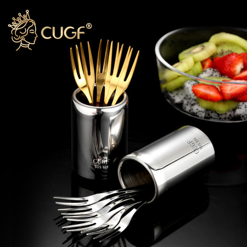 Kitchen Lady 304 Stainless Steel Fruit Fork Set Creative Fruit Fork Cake Fruit Fork Storage Jar