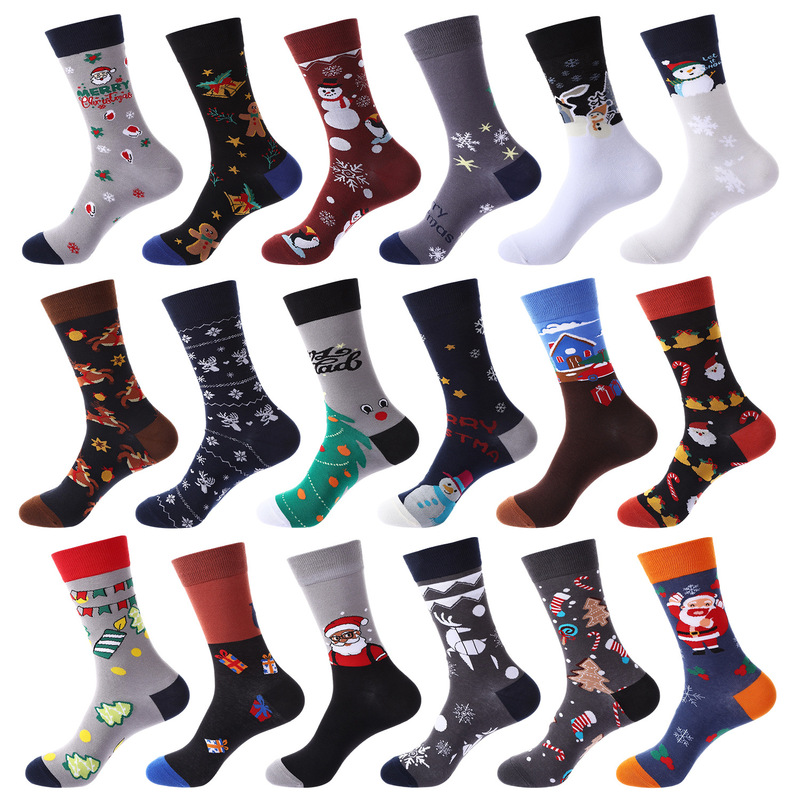 Haichin Foreign Trade Christmas Mid-Calf Socks for Men, European and American Trendy Brand Christmas Socks for Women, Cross-Border Santa Claus Trendy Socks