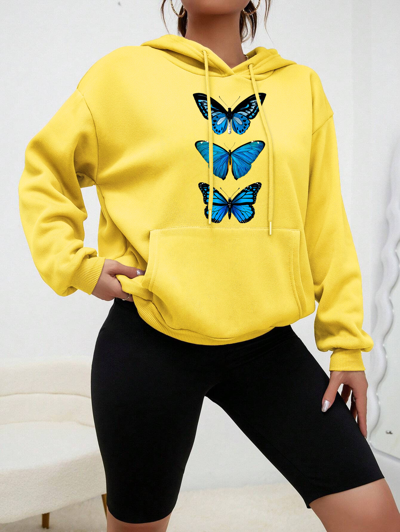Creative Butterfly Design Print Women Hoodie New Set Casual