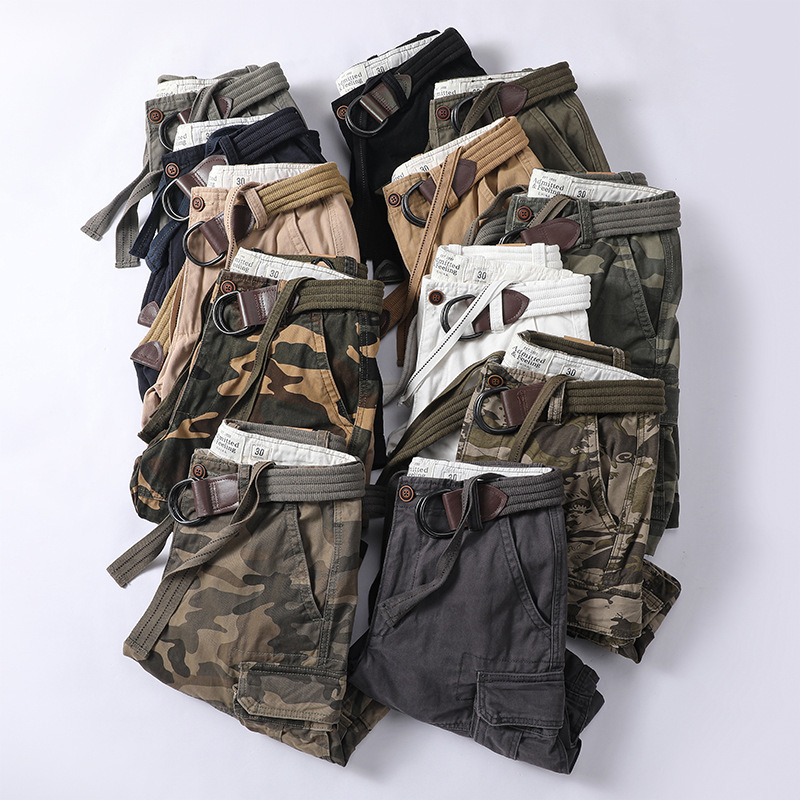 Pantaloncini cargo da uomo Ami Khaki Summer Cotton Camouflage, pantaloni casual taglie forti_voghion.com