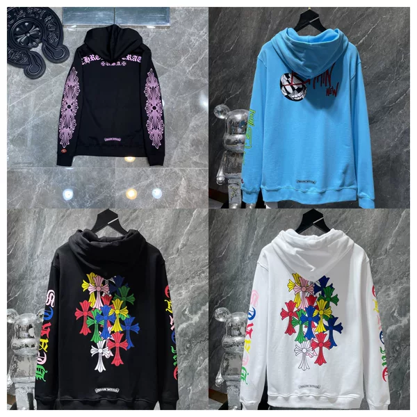 High-Quality Cross-Border Ch Brand Blue Printed Letter Colorful Cross-Pattern Hooded Sweatshirt for Men and Women Wholesale