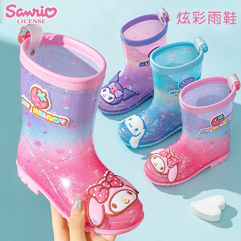 Sanrio Children's Rain Boots for Girls Parent-Child Kindergarten Cartoon Princess Kulomi Yugui Dog Girl Rain Rubber Boots