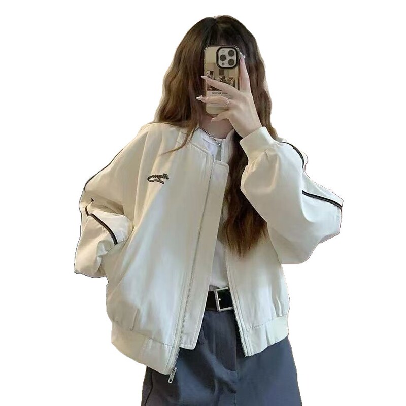 春秋新款棒球服外套女美式复古宽松百搭休闲短款小个子夹克上衣潮|undefined