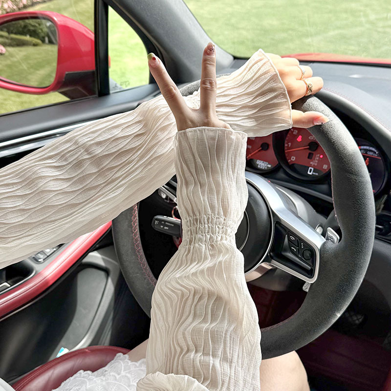 Mangas de hielo, mangas de seda de hielo, verano femenino, nuevo estilo, color sólido, pliegues, mangas abullonadas, conducción y conducción, mangas de hielo, mangas de protección solar, mangas al por mayor