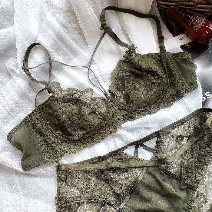 French-Style Pure Desire Push-Up Ultra-Thin Panties, Thin Lace Sexy Bra, See-Through Lingerie, Transparent Plus-Size Set