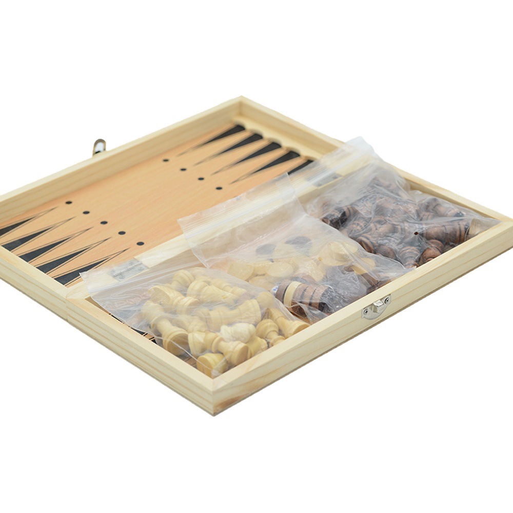 Three-in-one wooden chess foldable portable puzzle chess game strategy cross-border factory direct toys
