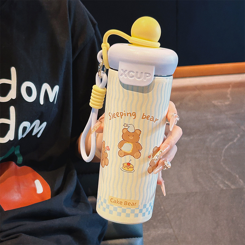 新しいポータブルストローカップ、二層ステンレス鋼断熱カップ、見栄えの良いコーヒーカップ、かわいい漫画のウォーターカップ|undefined