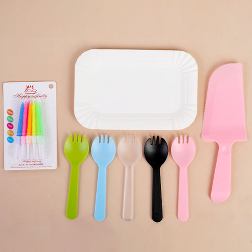 Birthday cake tableware paper plate set plate and fork disposable dinner plate knife and fork plate baking plate fork and plate combination