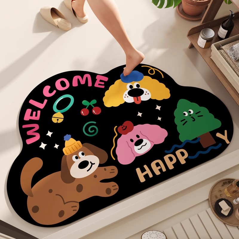 Cute Cartoon Diatom Mud Water-Absorbent Quick-Drying Mat Bathroom Door Bathroom Floor Mat Stain-Resistant and Wear-Resistant Easy-Care Foot Mat