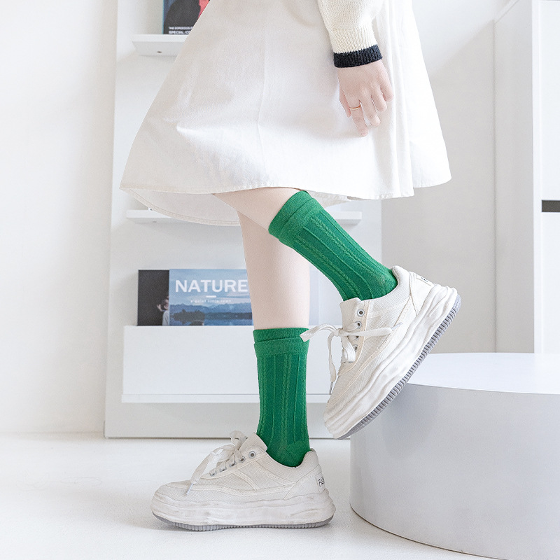 Calcetines de algodón para damas de verano delgados de doble boca antideslizante medias de color sólido versátil calcetines de mujer Zhuhai al por mayor