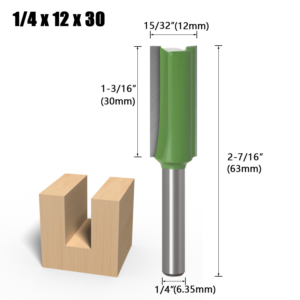 Cuchilla ranurada dos en uno con mango de 1/4 y 6 vástago Cuchilla ranurada recta de un solo filo y doble filo Cuchilla ranuradora de corte Fresa para carpintería
