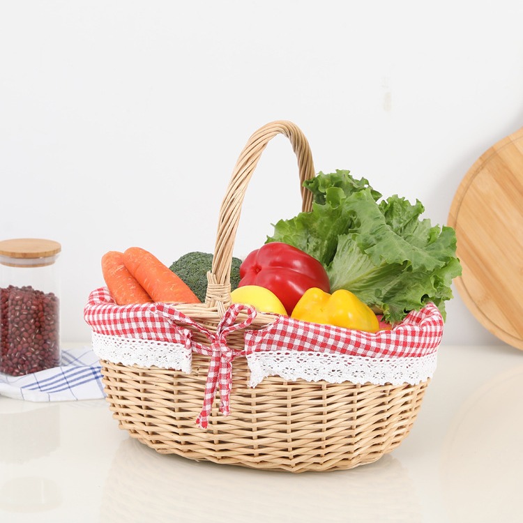Fábrica en stock de red de caña de mano sin cubierta canasta de flores huevos canasta de regalos de frutas canasta de picnic al aire libre