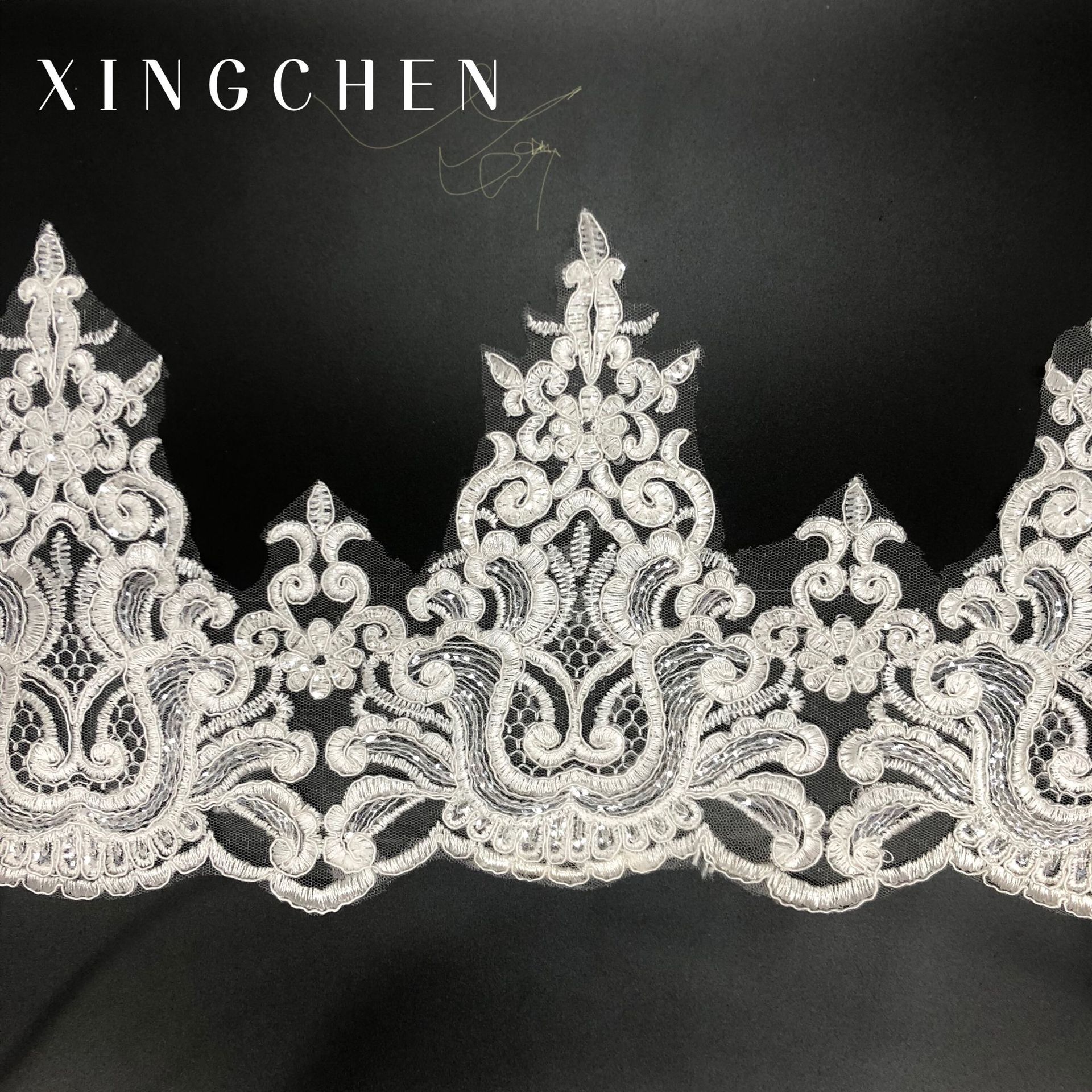 刺绣本白色带透明亮片车骨花边童装舞台服婚纱礼服辅料蕾丝饰品