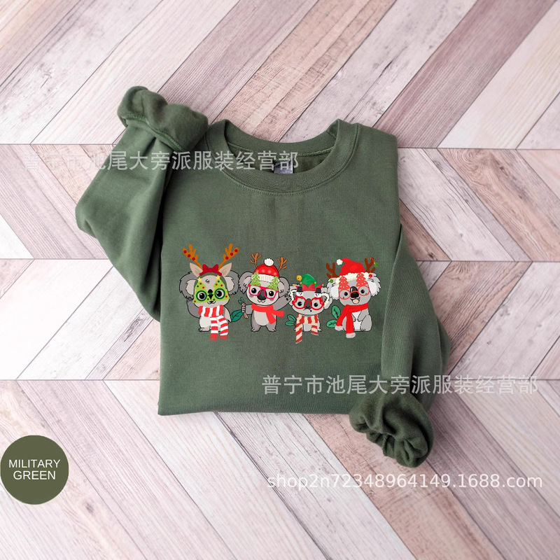Christmas fun party atmosphere cute koala animal neutral adult clothing custom print round neck shirt foreign trade