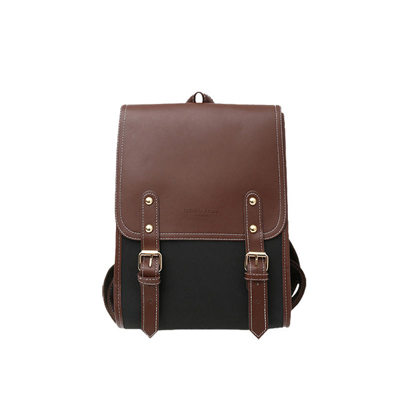 Ba lô nữ canvas phong cách retro Anh quốc, kiểu dáng đa năng cho sinh viên — Màu đen