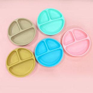 Amazon Hot Selling Silicone Tableware One-piece Split Silicone Dinner Plate with Suction Cup Children's Silicone Dinner Plate