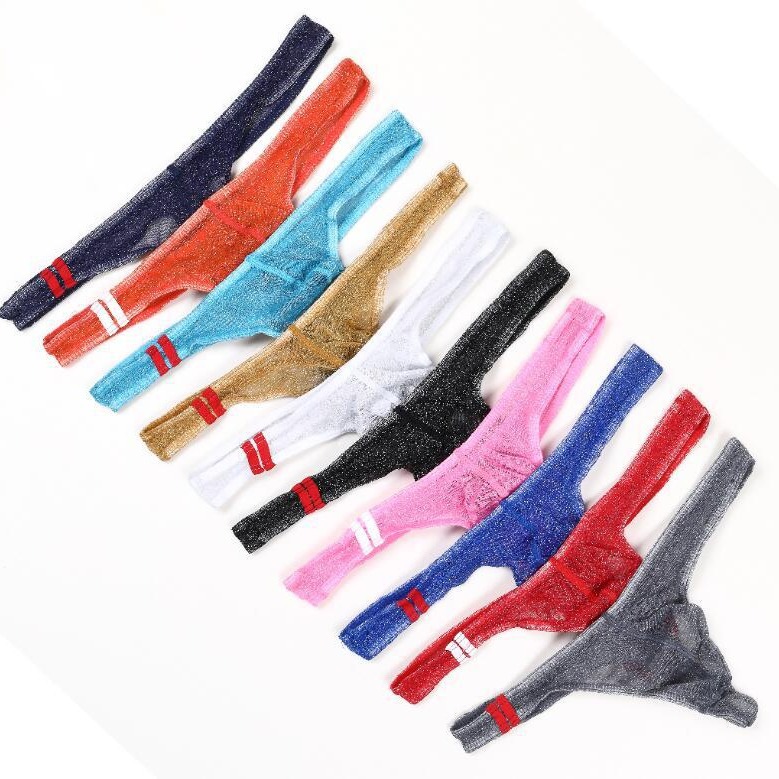 Europa y América del comercio Exterior GAY ropa interior de los hombres Europeos y Americanos perspectiva fina bolsa de malla de cintura baja Tanga T pantalones Plus tamaño E079