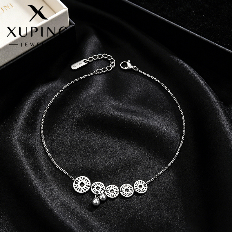 Xuping nuevo dinero de cobre con flecos de perlas redondas en verano, tobillera de acero inoxidable, estilo de vacaciones simple y personalizado, accesorios transfronterizos image 7