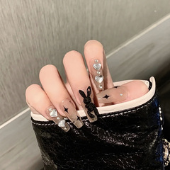 Sweet and Cool Spicy Bunny False Nail Sheet Long T Cross-border Milk Tea Color Finished Nail Decorative Nail Polish Nails