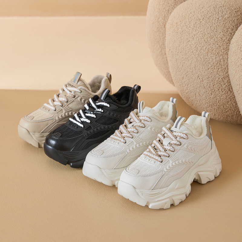 Augu Shi Deng Zapatos Padres Mujeres 2025 nuevo invierno de vello botas de nieve gruesas zapatos deportivos de algodón casuales con suela gruesa