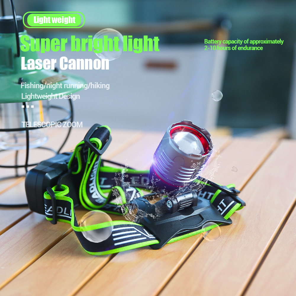 Luz transfronteriza iluminación al aire libre iluminación láser blanca luz de alto brillo de alarma de fluorescencia recargable de aleación de aluminio faro de zoom