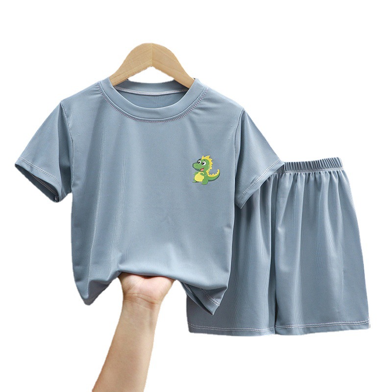 Pantalones cortos de manga corta de verano para niños traje casual de seda de hielo de dos piezas ropa de verano para niños y niñas bebé traje de seda de hielo traje