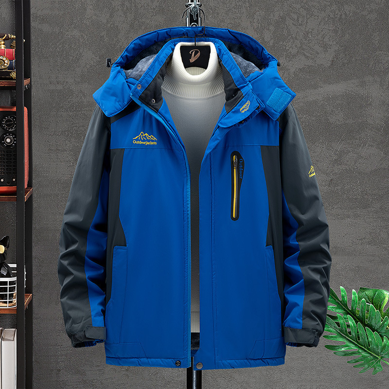 Cross-Border Outdoor Velvet Jacket with Printed Logo, Autumn and Winter Waterproof Thickeneded Work Clothes Jacket, Mountaineering and Skiing Group Clothing