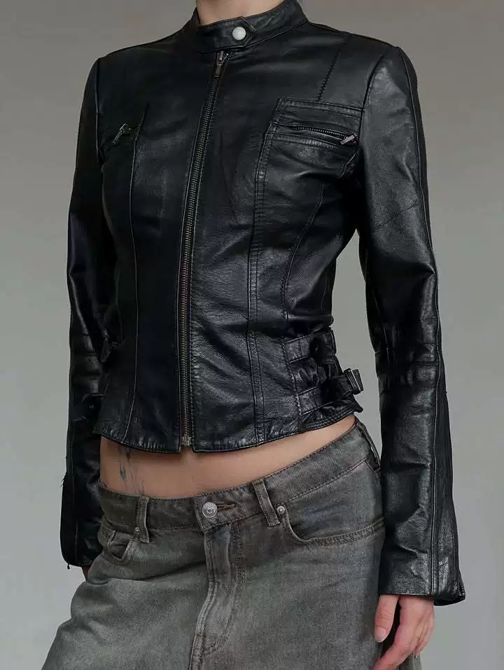 Retro black autumn fitted jacket, American style