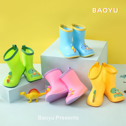 New children's rain boots Cartoon AB version dinosaur baby rain boots Boys and girls cotton water shoes Kindergarten children's shoes