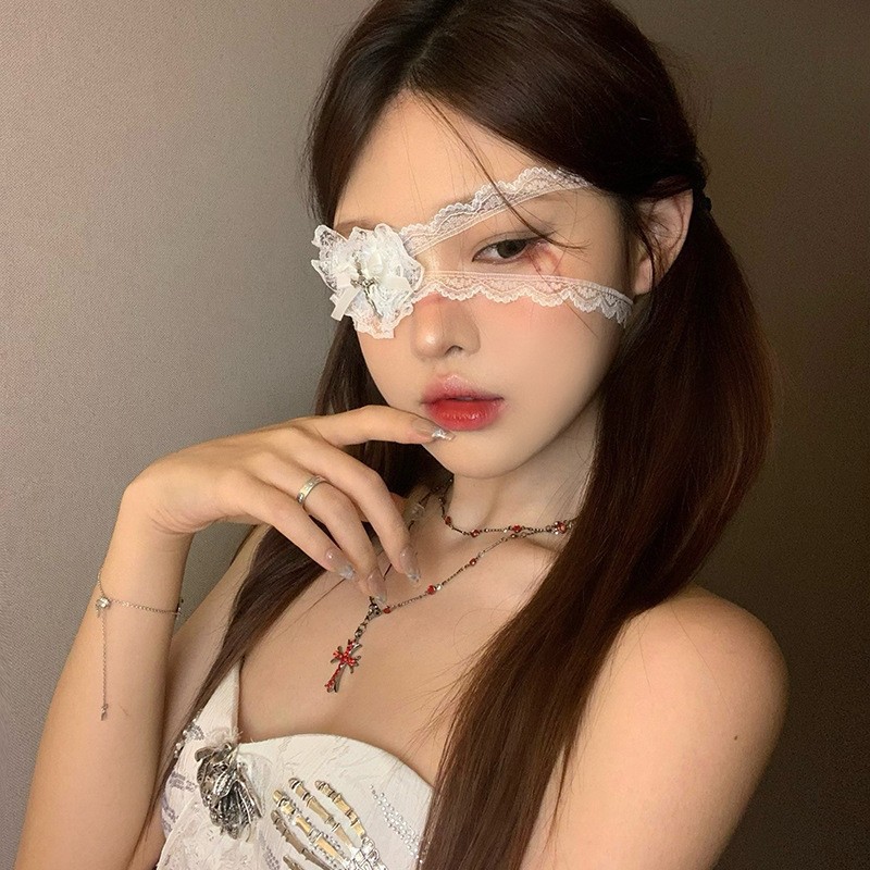 High-end Eye Mask, Dark Halloween Nun Cross Retro Gothic Lolita Lace Bow Eye Mask Accessory_voghion.com